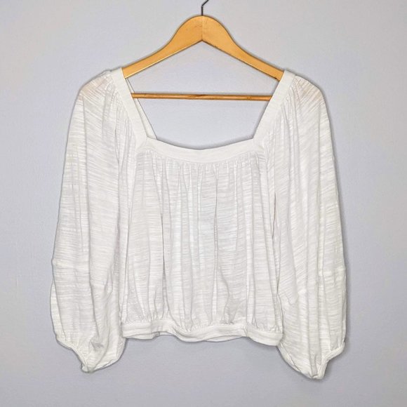 Free People Tops - Free People White Square Neck Balloon Sleeve Top S